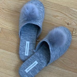 Saks Fifth Avenue Grey slippers with pompom